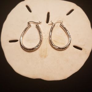 Sterling Silver Diamond Cut Pattern Hoop Earrings